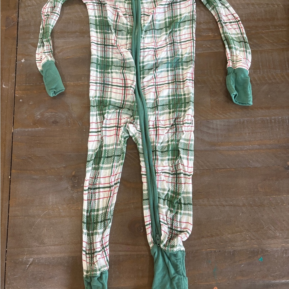 Little Sleepies Green Plaid Christmas Kids Footie